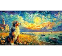 Bernese-Mountain-Dog-by-The-Sea 1000 Piezas Puzzle Reciclado Juego desafiante Educativo para Adultos Decoración Mural Hermosa Regalo 38x26/1000pcs