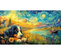 Bernese-Mountain-Dog-by-The-Sea Puzzle Familiar 1000 Piezas Educativo Papel Reciclado Desafiante para Adultos Regalo para Hombres 38x52/1000pcs