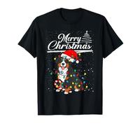 Bernese Mountain Dog Christmas Lights Santa Hat Merry Xmas Camiseta