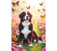 Bernese Mountain Dog in a field of colorful flowers Notebook - Large 6 x 9 inches - 127 Pages