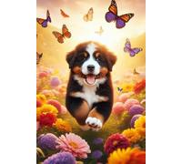 Bernese Mountain Dog Puppy in a field of colorful flowers Notebook - Large 6 x 9 inches - 127 Pages