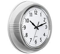 Bernhard Products Retro Wall Clock 12 Inch Silver Kitchen 50's Vintage Design Round Silent Non Ticking Quality Quartz Battery Operated for Home/Office/Kitchen/Living Room/School Classroom