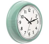 Bernhard Products Retro Wall Clock 9.5 Inch Green Kitchen 50's Vintage Design Round Silent Non Ticking Battery Operated Quality Quartz Clock (Seafoam Green)