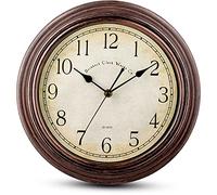Bernhard Products Vintage Wall Clock Silent Non Ticking - 12 Inch Quality Quartz Battery Operated Decorative Brown Clock for Home Kitchen Living/Dining Room Office Decor, Easy to Read, Rustic Bronze