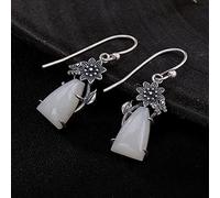 Bernice Funk Pendientes de estilo chino Eardrop S925 Plata de Ley Retro Incrustado Nefrita Jade Blanco Personalidad Del Loto Pendientes simples femeninos Como se muestra