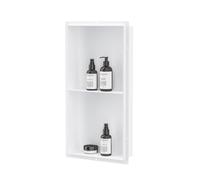 Bernkot Ducha de acero inoxidable cepillado, 60 x 30 x 10 cm, con estantes dobles, no requiere azulejos, nicho de pared para almacenamiento de baño, montaje a ras de superficie, color blanco