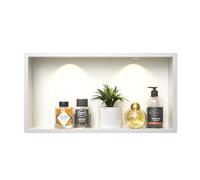 Bernkot Ducha de pared de acero inoxidable con downlight, 60 cm x 30 cm, resistente al agua, no requiere azulejos, almacenamiento de baño, nicho, color blanco