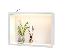 Bernkot - Ducha de pared de acero inoxidable con LED, estante de ducha empotrada, doble capa, nicho de baño, 60 cm x 30 cm, sin necesidad de baldosas, color negro