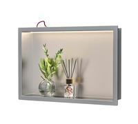 Bernkot - Ducha de pared de acero inoxidable con LED, estante de ducha empotrada, doble capa, nicho de baño, 60 cm x 30 cm, sin necesidad de baldosas, color negro