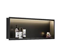 Bernkot Ducha empotrable de pared de acero inoxidable con tira de luz LED, 90 x 30 cm, impermeable, no requiere azulejos, almacenamiento de baño, nicho negro mate