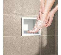Bernkot Ducha nicho de pared de acero inoxidable 304, color blanco, 15 cm x 12 cm, para baño, reposapiés con instalación sobre montaje, no requiere azulejos