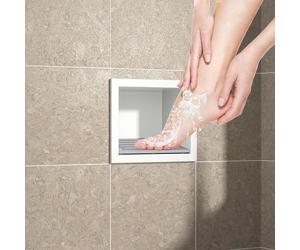 Bernkot Ducha nicho de pared de acero inoxidable 304, color blanco, 15 cm x 12 cm, para baño, reposapiés con instalación sobre montaje, no requiere azulejos