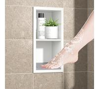 Bernkot Ducha nicho de pared de acero inoxidable 304 con estante, color blanco, 31 cm x 12 cm, para baño, con montaje superior, no requiere azulejos