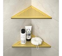 Bernkot esquinero acero inoxidable ducha,estante de esquina para ducha de acero inoxidable 304, sin agujeros, para cuarto de baño, organizador de champú, 254 x 254 x 355 mm,Dorado,2 piezas