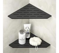 Bernkot Estante de ducha esquinero de 10 pulgadas, color negro mate, acero inoxidable 304, pentagonal, resistente, flotante, diseño de ranura, estante de baño empotrado para pared de azulejos, paquete