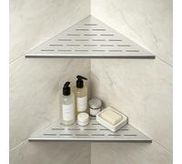 Bernkot Estante de ducha esquinero de acero inoxidable 304, diseño de ranura, estante de esquina triangular de 12 pulgadas, estante de baño de 1.5 mm de grosor para pared de azulejos, sin taladrar