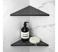 Bernkot Estante de ducha esquinero de acero inoxidable 304, diseño de ranura, estante de esquina triangular de 10 pulgadas, estante de baño de 1.5 mm de grosor para pared de azulejos, sin taladrar,