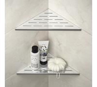 Bernkot Estante de ducha esquinero de acero inoxidable 304, diseño de ranura, estante de esquina triangular de 10 pulgadas, estante de baño de 1.5 mm de grosor para pared de azulejos, sin taladrar