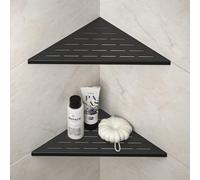 Bernkot Estantería de esquina para ducha de 305 mm en mate negro, acero inoxidable 304, estante de esquina empotrado para baño, para pared con azulejos, sin necesidad de taladrar, pack de 2