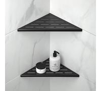 Bernkot Estantería esquinera para ducha de 254 mm, color negro mate, acero inoxidable 304, estantería de esquina empotrada, para pared de azulejos, sin taladrar, 2 unidades