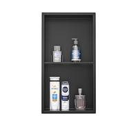 Bernkot Nicho de ducha de acero inoxidable, 30 x 60 cm, no necesita azulejos, estantes dobles de nicho de pared, estante de ducha empotrado para almacenamiento de baño, negro mate