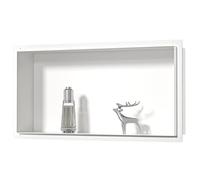 Bernkot Nicho de ducha de acero inoxidable, 30 x 60 cm, no necesita azulejos, estantes dobles de nicho de pared, estante de ducha empotrado para baño, color blanco