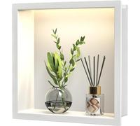 Bernkot Nicho de ducha de acero inoxidable, 300 mm x 300 mm, color blanco, con luz LED resistente al agua, no necesita azulejos, nicho de pared para almacenamiento de baño sobre instalación de montaña