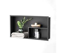 Bernkot - Nicho de ducha de acero inoxidable, 60 x 30 x 10 cm, sin necesidad de baldosas, doble estantes de pared, estante de ducha empotrado para almacenamiento de baño, color negro, estilo 1