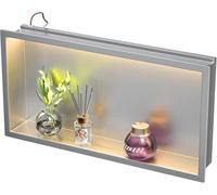 Bernkot Nicho de ducha de acero inoxidable, 600 mm x 300 mm, cepillado con luz LED, resistente al agua, no necesita azulejos, nicho de pared para baño, almacenamiento sobre montaje