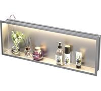 Bernkot Nicho de ducha de acero inoxidable, 900 mm x 300 mm, cepillado con luz LED, resistente al agua, no necesita azulejos, nicho de pared para baño, almacenamiento sobre montaje