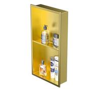 Bernkot Nicho de Ducha de Acero Inoxidable de 24 x 12 Pulgadas, Color Dorado, no Necesita Azulejos, Estante de Ducha Empotrado para Almacenamiento de baño, instalación sobre Montaje