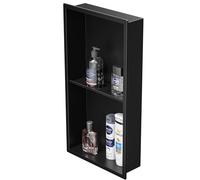 Bernkot Nicho de ducha de acero inoxidable negro 60 x 30 cm no requiere azulejos nicho de pared doble estante de ducha empotrado para almacenamiento en el baño, montaje en el árbol