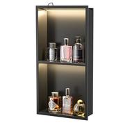 Bernkot Nicho de pared de acero inoxidable con LED, empotrado, estante de ducha de dos capas, nicho de pared para baño, nicho de ducha, 60 cm x 30 cm, no requiere azulejos, color negro