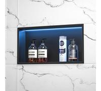 Bernkot Nicho de pared de acero inoxidable con LED RGB, nicho de pared para baño, nicho de ducha, con control remoto, 60 cm x 30 cm, color negro