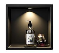 Bernkot Nicho de pared de acero inoxidable con luz LED Downlight, 30 cm x 30 cm, resistente al agua, no requiere azulejos, almacenamiento de baño, nicho, color negro mate