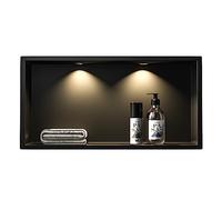 Bernkot Nicho de pared de acero inoxidable con luz LED downlight, 60 cm x 30 cm, resistente al agua, no requiere azulejos, almacenamiento de baño, nicho, color negro mate