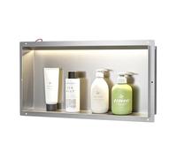 Bernkot Nicho de pared de ducha de acero inoxidable, nicho impermeable con luz LED, nicho de ducha empotrado 60 x 30 x 10 cm, nicho de ducha individual, almacenamiento integrado en el cuarto de ducha