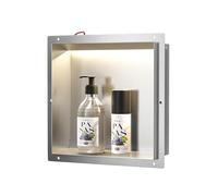Bernkot Nicho de pared de ducha de acero inoxidable, nicho impermeable con luz LED, nicho de ducha empotrado 30 x 30 x 10 cm, nicho de ducha individual, almacenamiento integrado en el cuarto de ducha