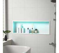 Bernkot Wandnis ducha de acero inoxidable con LED RGB, nicho de pared plato de ducha de nicho de baño alicatable con control remoto 90cm ×30cm, blanco
