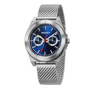 BERNY Herrenuhr Vintage Eisenbahnuhren Analog Quarz Uhr mit Mesh-Armband, Datum-Wochentag und Zifferblättern