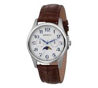 BERNY Reloj de cuarzo para hombre, reloj de fase lunar, fecha, calendario, reloj de pulsera, fácil lectura, números arábigos, esfera analógica, resistente al agua, blanco, Correa