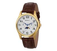 BERNY Reloj de oro para hombre, relojes de fase lunar, reloj de pulsera multifunción de cuarzo, esfera de números arábigos, esfera analógica, caja de acero inoxidable, sub-dail con calendario de fecha