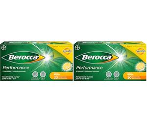 Berocca Performance Complejo de Vitaminas y Minerales Sin Cafeína, Contribuye al Rendimiento Mental y Físico, Sabor Naranja, 30 Comprimidos Efervescentes (Paquete de 2)