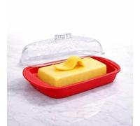 Berossi Mantequera de plástico con tapa, 250 g, para puerta de frigorífico, pequeña, estrecha, apta para lavavajillas, apto para alimentos, para camping, barco, caravana, frigorífico, picnic, exterior