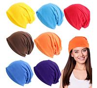 BEROZA 7 piezas Slouchy Beanie Flared Hat, Thin Slouch Beanie Hats Gorro ligero de punto de transición, Slouchy Beanie Hat Night Hair Cap para correr, andar en bicicleta, dormir, quimioterapia