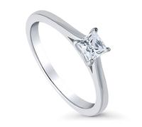 BERRICLE Anillos de compromiso solitarios de plata de ley de 0,4 quilates con circonita cúbica de corte princesa para mujer, chapado en rodio, talla 4-10, Plata de ley con circonita cúbica, Zirconia