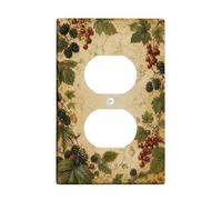 Berries - Placa de pared dúplex para cocina, diseño vintage de hojas rústicas y vides, plástico, tamaño estándar, doble toma de corriente, para decoración del hogar, sala de estar, dormitorio, baño