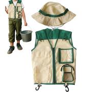 Berriphonia Kids Explorer Chaquetas And Hat | Conjunto De Exploración Al Aire Libre | Chaleco Creativo Y Explorador De Sombrero Para Camping Senderismo Playa Jungla Picnic Transpirable Y