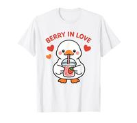 Berry In Love Lindo Kawaii Goose Strawberry Drink Design Camiseta