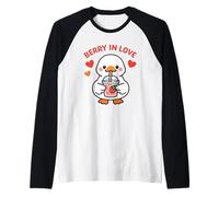 Berry In Love Lindo Kawaii Goose Strawberry Drink Design Camiseta Manga Raglan